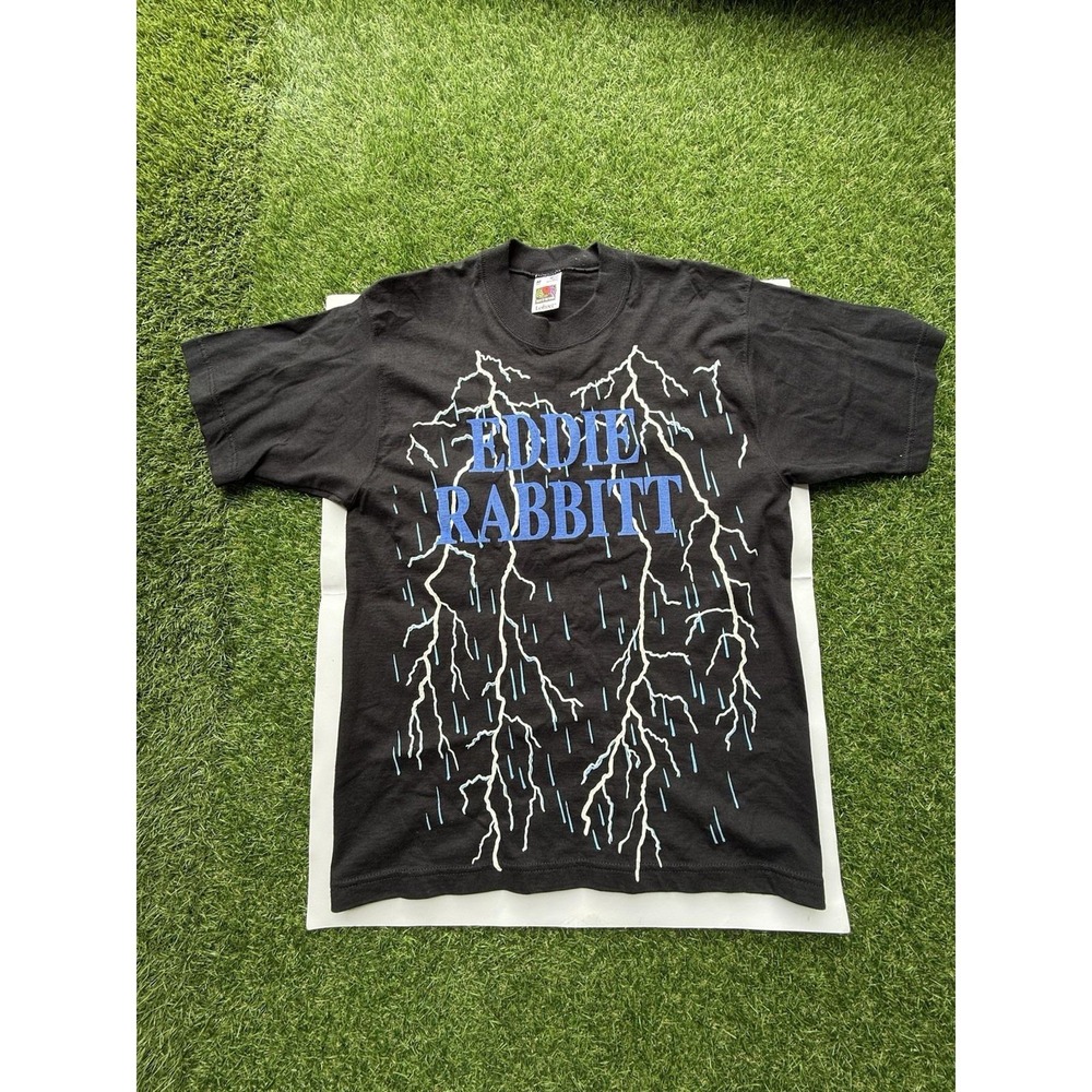 Vintage 90's Eddie Rabbit Concert T-Shirt I Love A Rainy Night Size M Lightning
